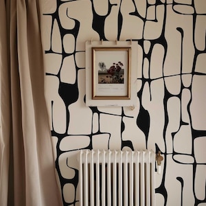 Black and White Peel and Stick Wallpaper, Abstract Line Wall Mural, Modern Monochrome Wall Art, Removable Renters Wallpaper
