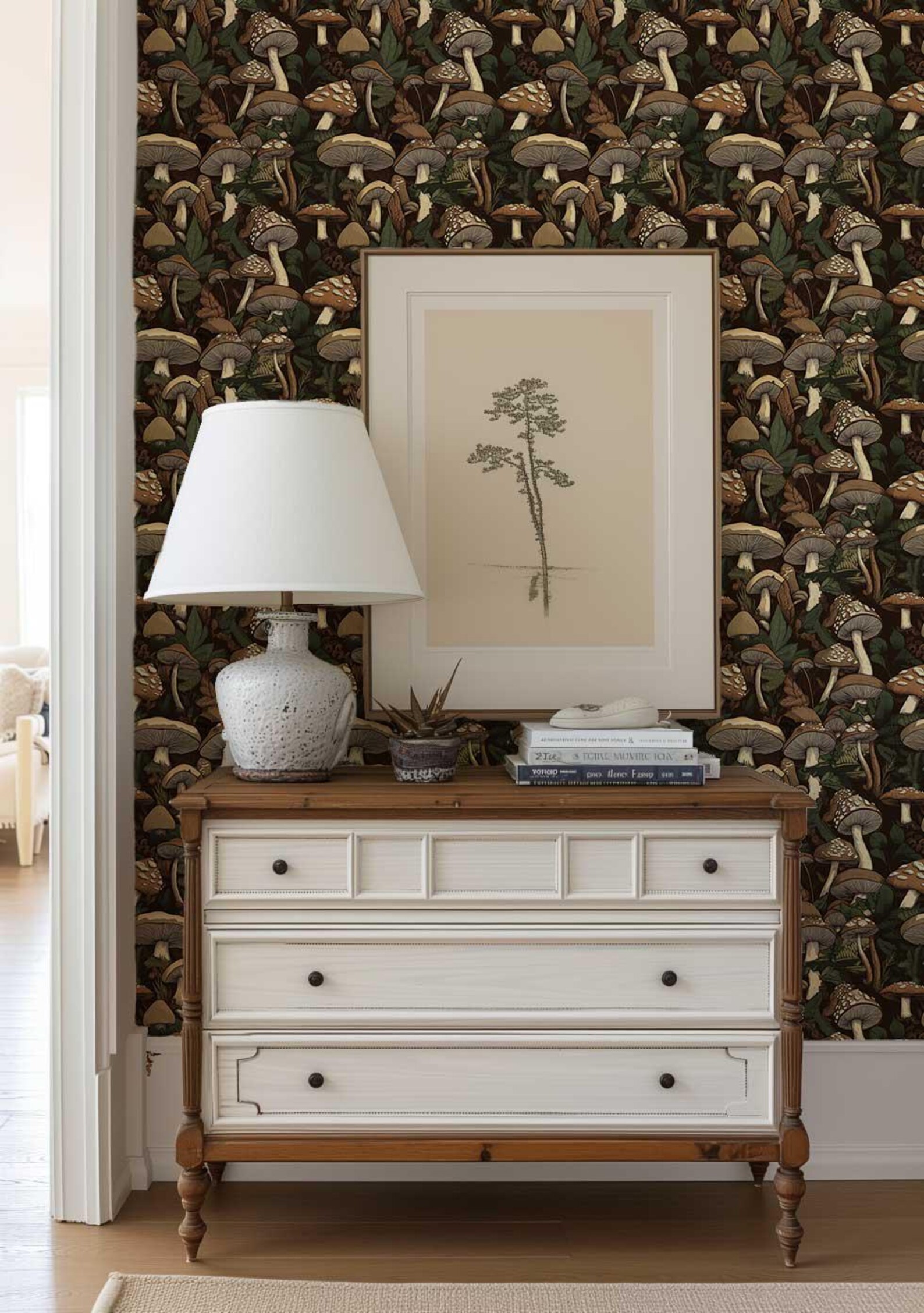 Vintage Mushroom Wallpaper: Moody Botanical Peel and Stick Mural NF3 - Etsy