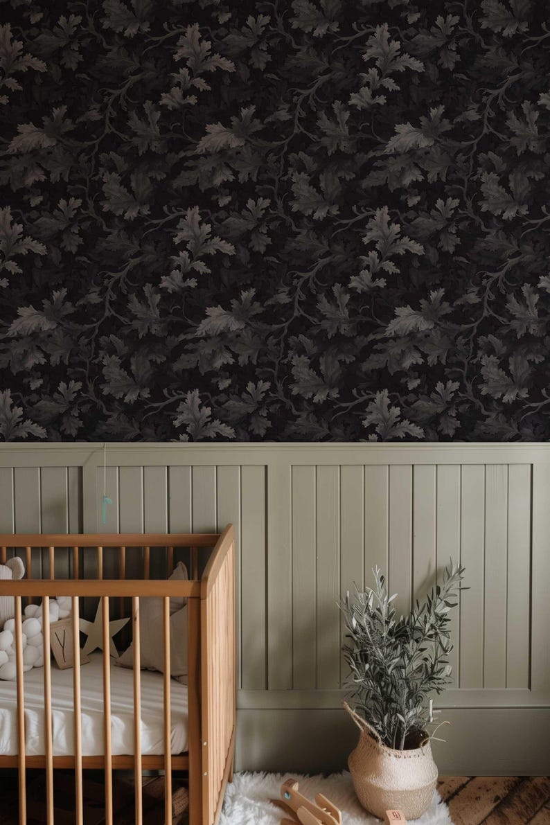 Medieval Dark Wallpaper, Dark Botanical Peel and Stick Wallpaper, Moody Botanical Wallpaper Secret Garden at Night, Whimsical Wallpaper