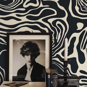 Bold Black and White Peel and Stick Wallpaper, Abstract Line Wall Mural, Modern Monochrome Wall Art, Removable Renters Wallpaper