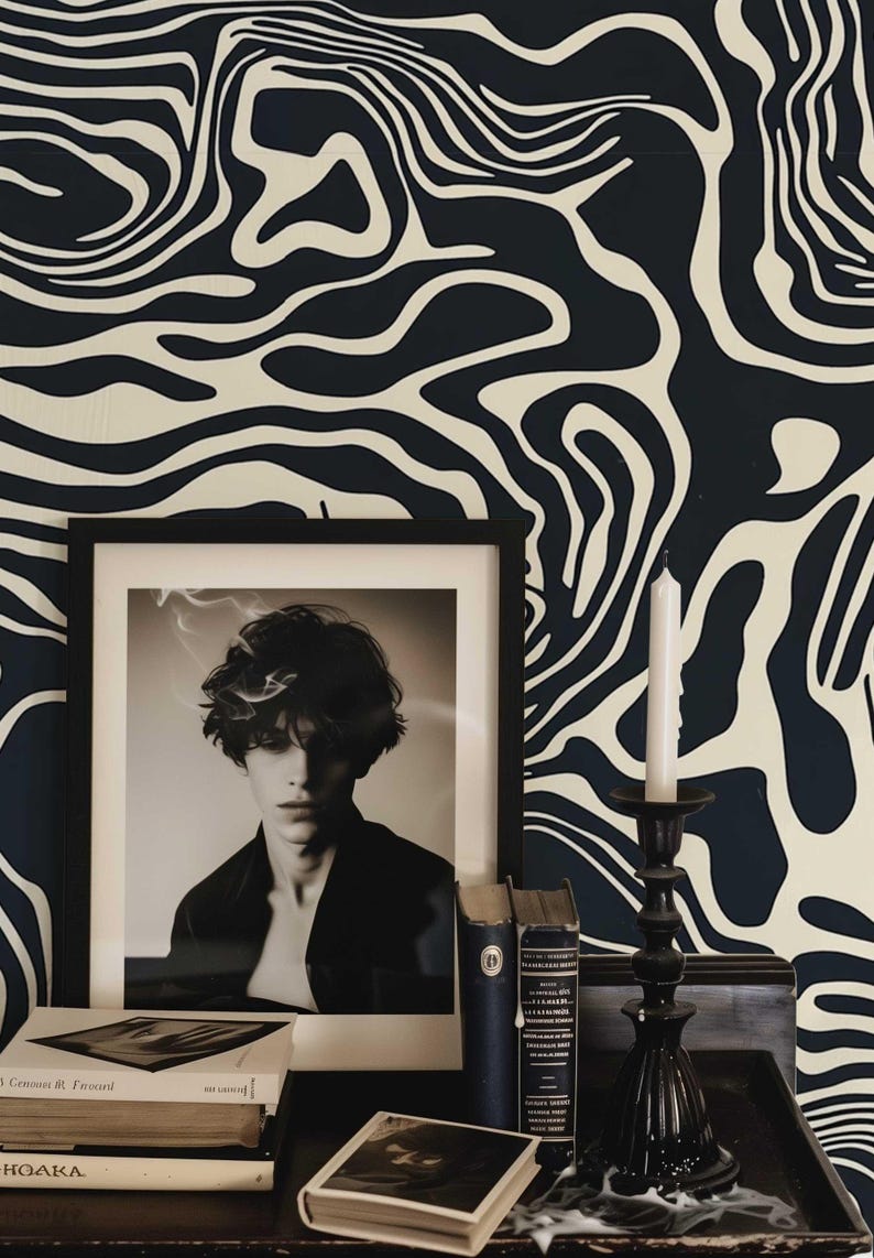 Bold Black and White Peel and Stick Wallpaper, Abstract Line Wall Mural, Modern Monochrome Wall Art, Removable Renters Wallpaper