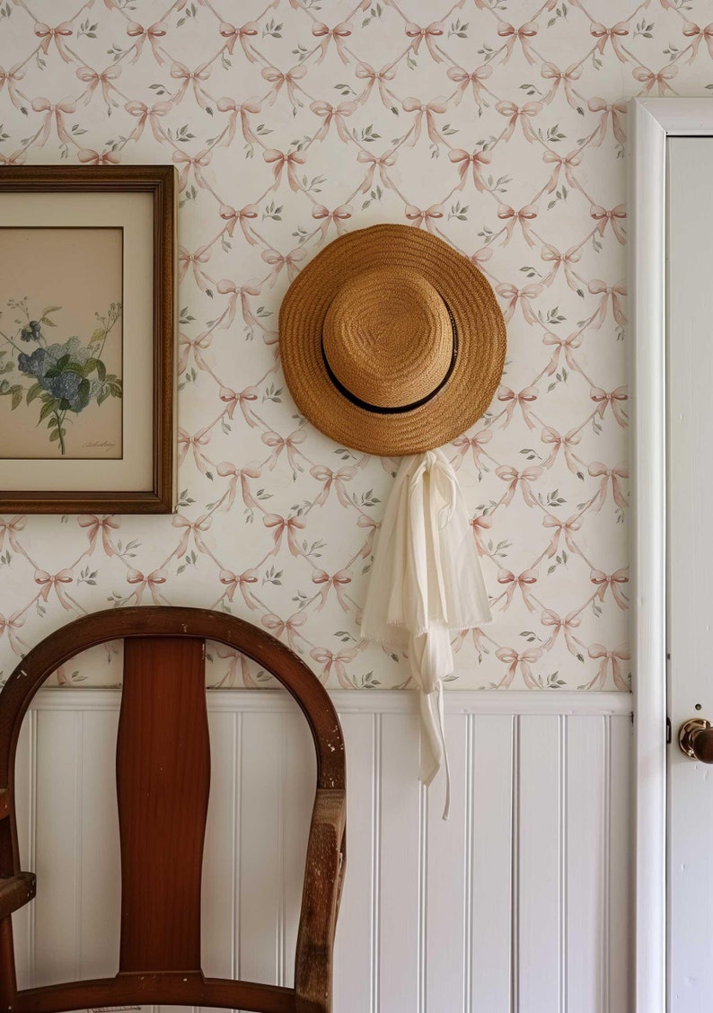 Pink Ribbon Bow Wallpaper, Rococo Style, Peel and Stick Mural P296 - Etsy