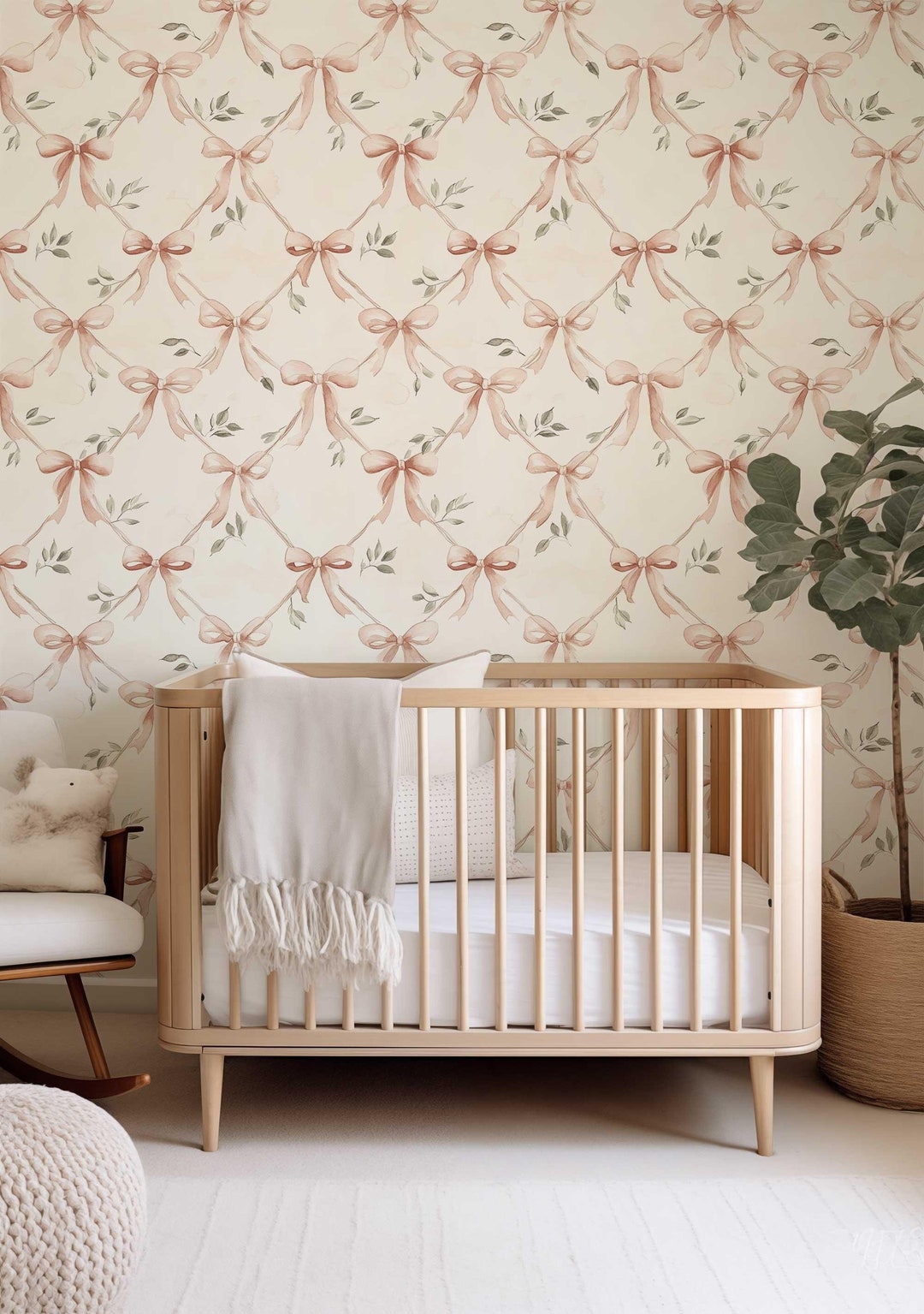 Pink Ribbon Bow Wallpaper, Whimsical Peel and Stick Mural PV296L - Etsy