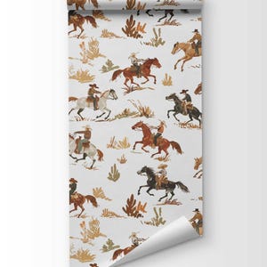 Cowboy adventure wallpaper for living room accent wall