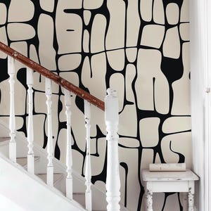 Black and White Peel and Stick Wallpaper, Abstract Line Wall Mural, Modern Monochrome Wall Art, Removable Renters Wallpaper