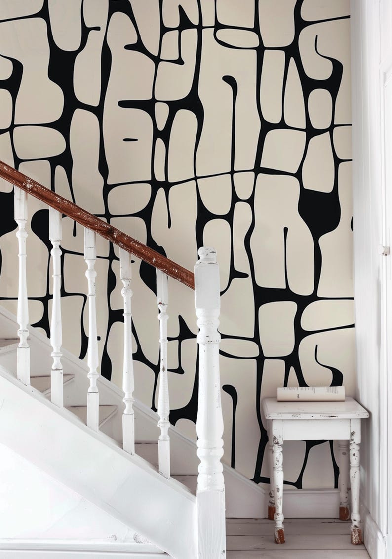 Black and White Peel and Stick Wallpaper, Abstract Line Wall Mural, Modern Monochrome Wall Art, Removable Renters Wallpaper