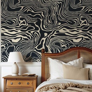 Bold Black and White Peel and Stick Wallpaper, Abstract Line Wall Mural, Modern Monochrome Wall Art, Removable Renters Wallpaper