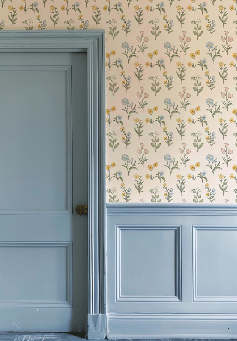 Nursery Wallpaper Peel and Stick, Wildflower Wallpaper, Floral Nursery Wallpaper, Cottage Garden Wallpaper, Baby Room Wallpaper pv440 image 3
