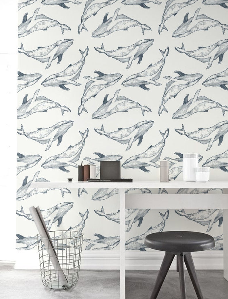 Wallpaper Peel & Stick Removable Wallpaper Boho Whale Wallpaper Wall Mural Adhesive Wallpaper Temporary Wallpaper JW074 image 3