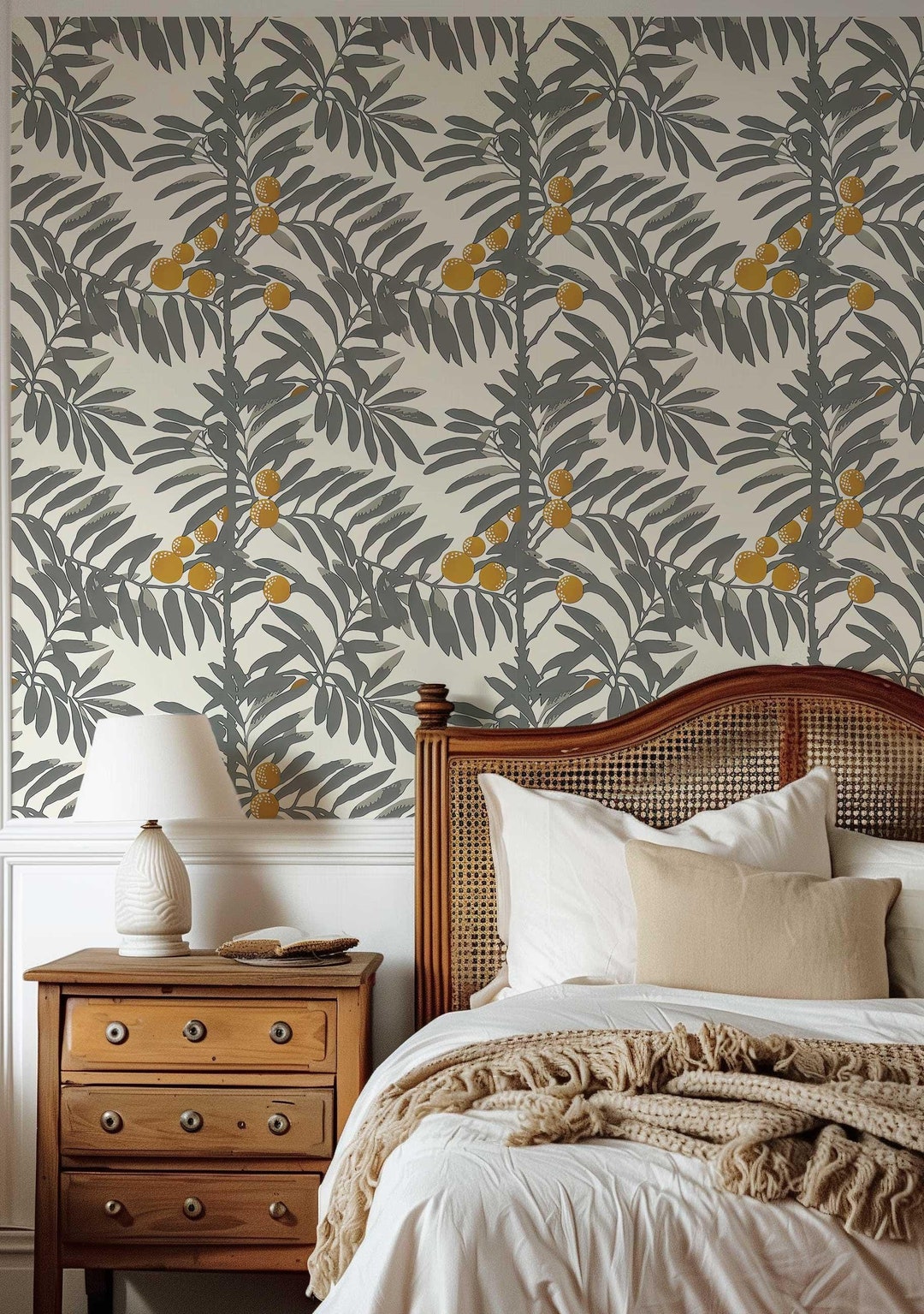 Peel and Stick Palm Wallpaper Grey Leaf Wall Mural Modern Botanical ...
