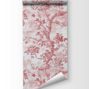 Rococo Peel and Stick Pink Rose Wallpaper, Removable French Toile Wall ...