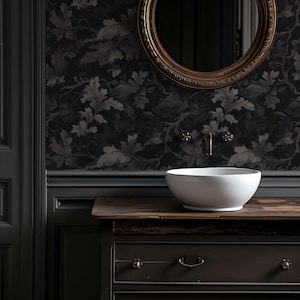 Medieval Dark Wallpaper, Dark Botanical Peel and Stick Wallpaper, Moody Botanical Wallpaper Secret Garden at Night, Whimsical Wallpaper