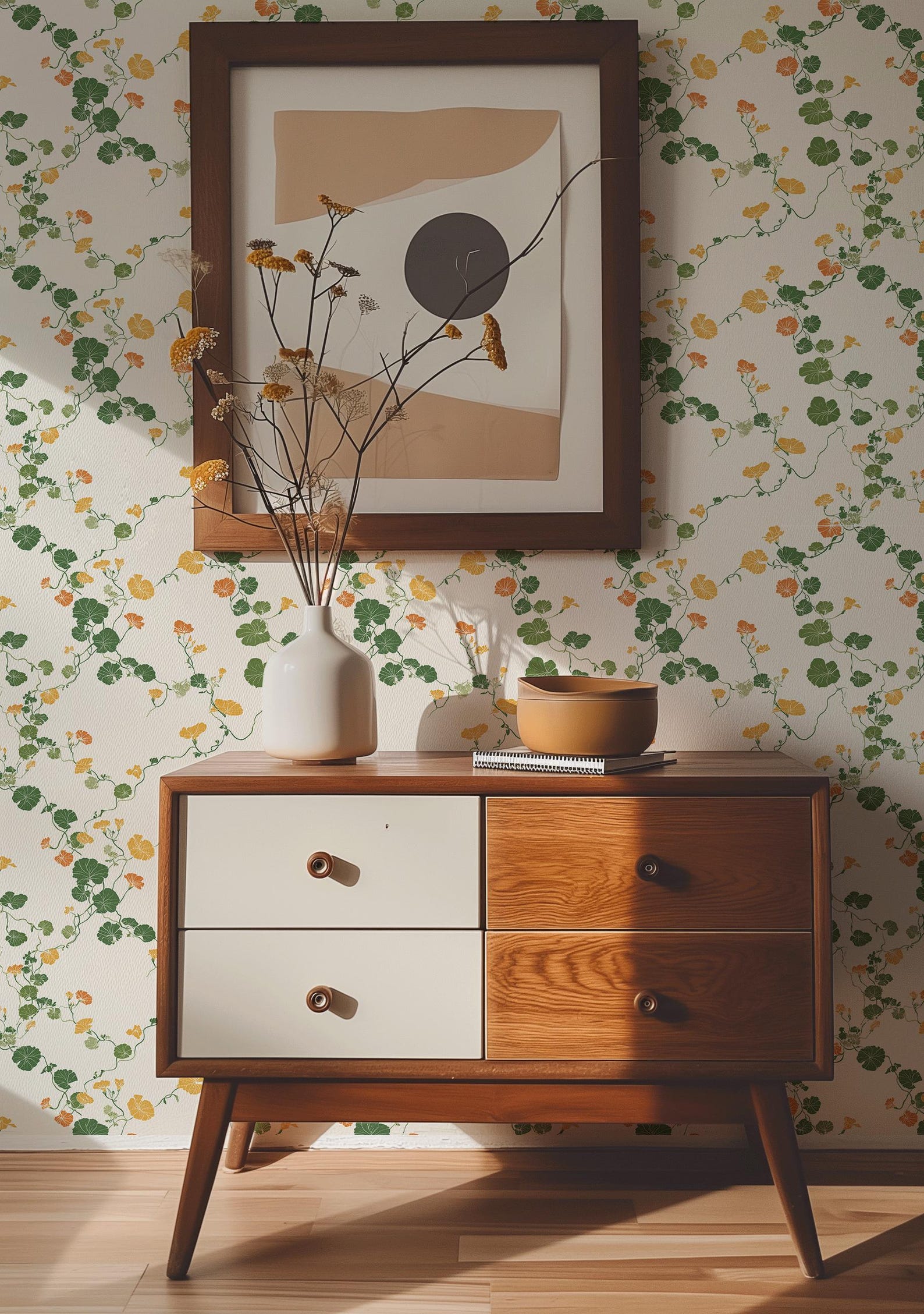 Vintage Floral Peel and Stick Wallpaper, Cottagecore Botanical Vine ...