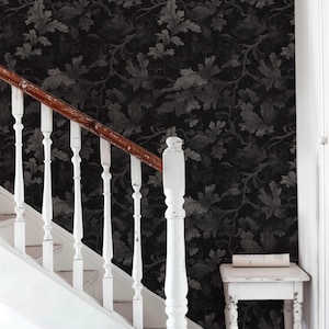 Medieval Dark Wallpaper, Dark Botanical Peel and Stick Wallpaper, Moody Botanical Wallpaper Secret Garden at Night, Whimsical Wallpaper