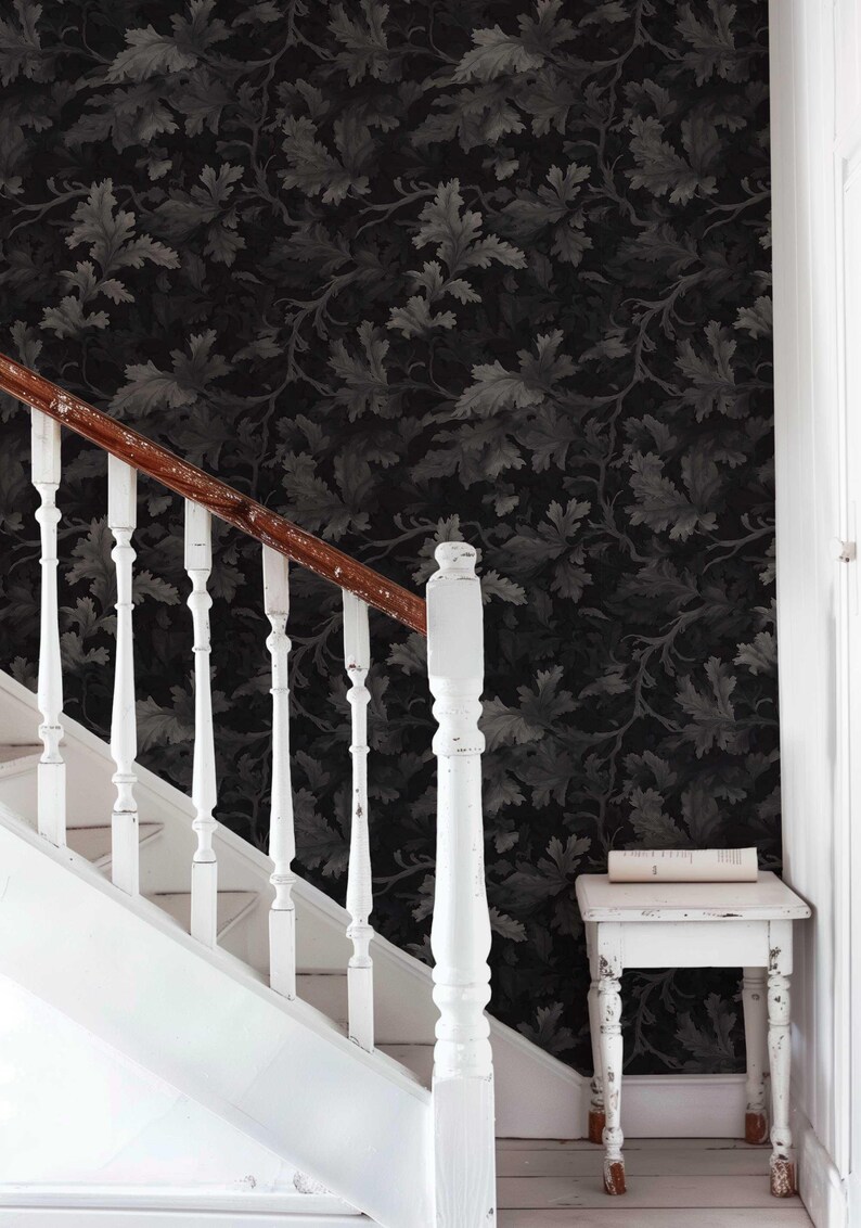Medieval Dark Wallpaper, Dark Botanical Peel and Stick Wallpaper, Moody Botanical Wallpaper Secret Garden at Night, Whimsical Wallpaper