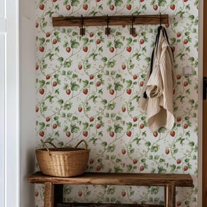 Carta da parati con fragole selvatiche, murale vintage floreale staccabile e attaccabile, decorazione da parete per camera da letto, bagno, rivestimento murale rimovibile con fiori per bambini PV421