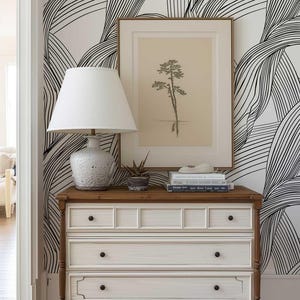 Geometric line wall mural in monochrome.