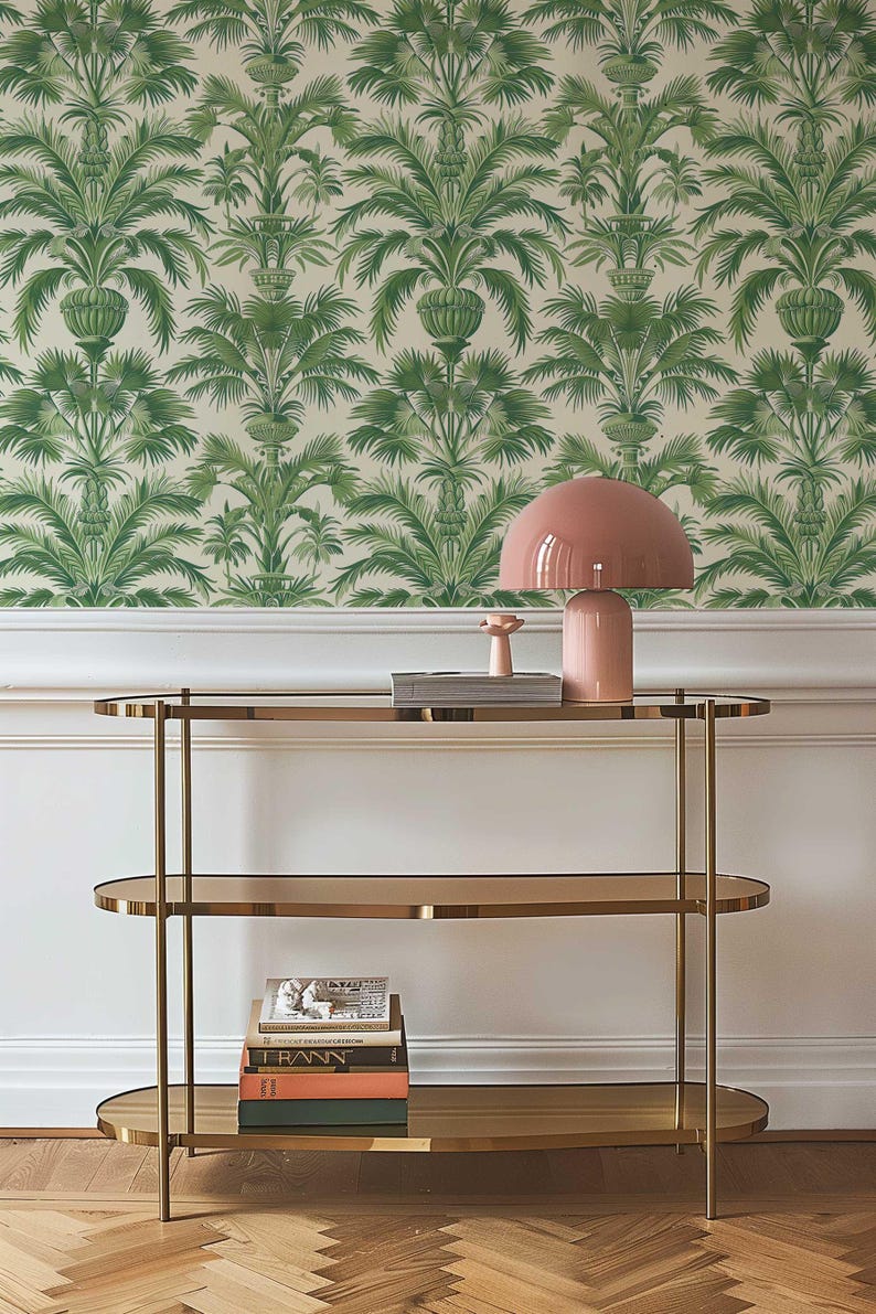 Jungle leaf playroom wall decor featuring palm fans