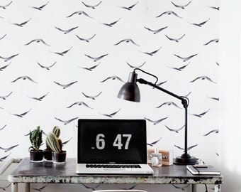 Wallpaper Peel and Stick - Removable Wallpaper - Boho - Bird Wallpaper - Wall Mural - Adhesive Wallpaper - Temporary Wallpaper - JW084