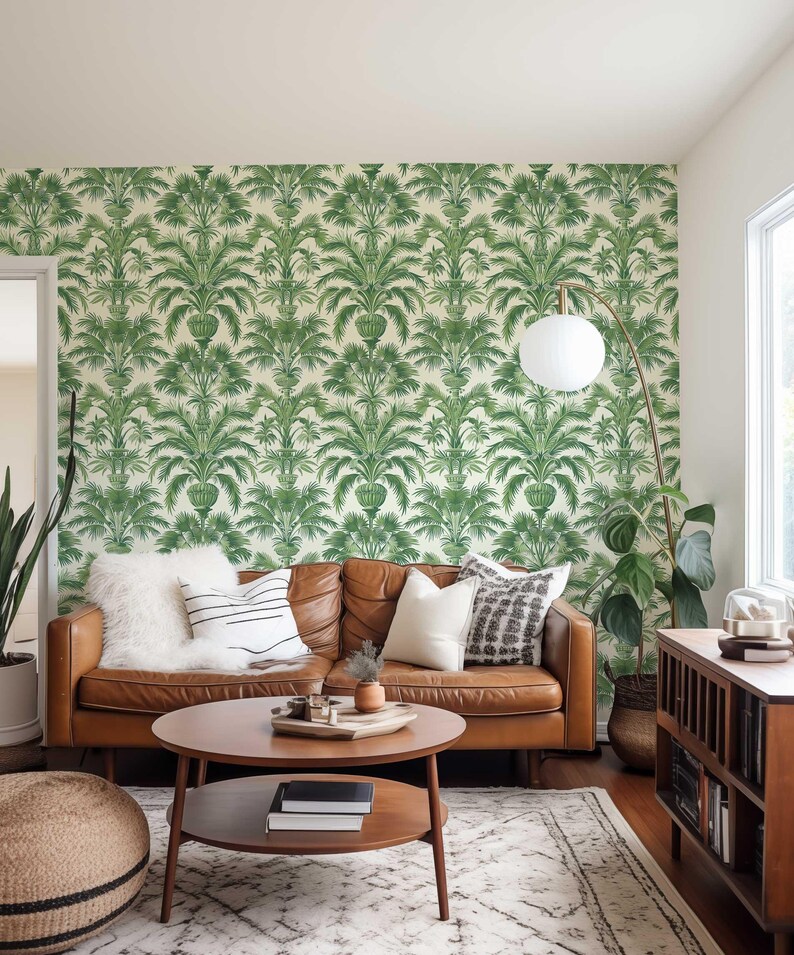 Removable tropical peel and stick wallpaper in green
