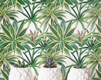 Succulents Wallpaper, Removable Wallpaper, Self-adhesive Wallpaper, Cactus Wall Décor, Jungle Wallcovering - JW_100