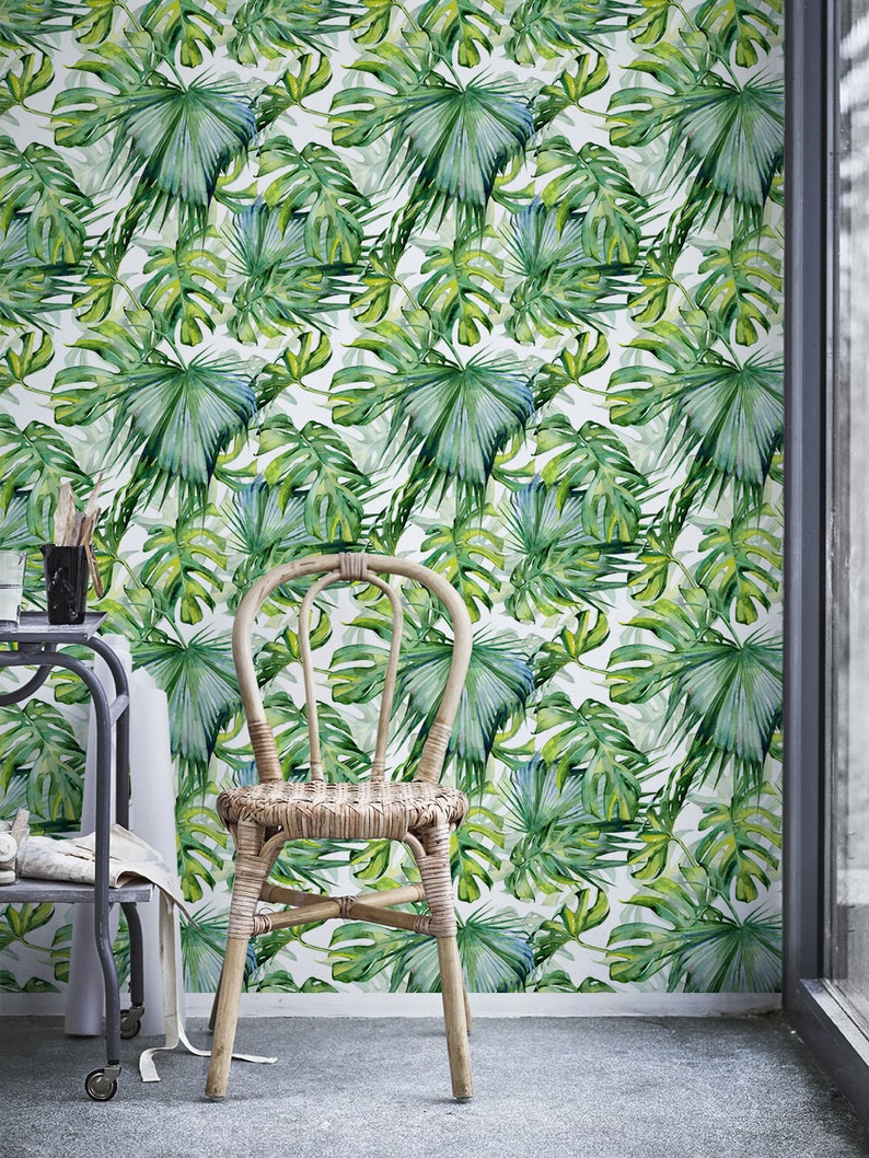 Monstera leaf pattern Wallpaper Removable Wallpaper Etsy
