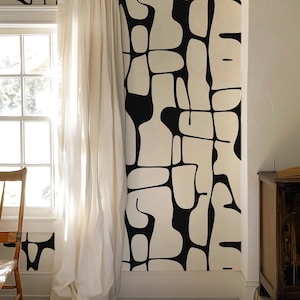 Black and White Peel and Stick Wallpaper, Abstract Line Wall Mural, Modern Monochrome Wall Art, Removable Renters Wallpaper