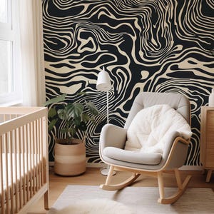 Bold Black and White Peel and Stick Wallpaper, Abstract Line Wall Mural, Modern Monochrome Wall Art, Removable Renters Wallpaper