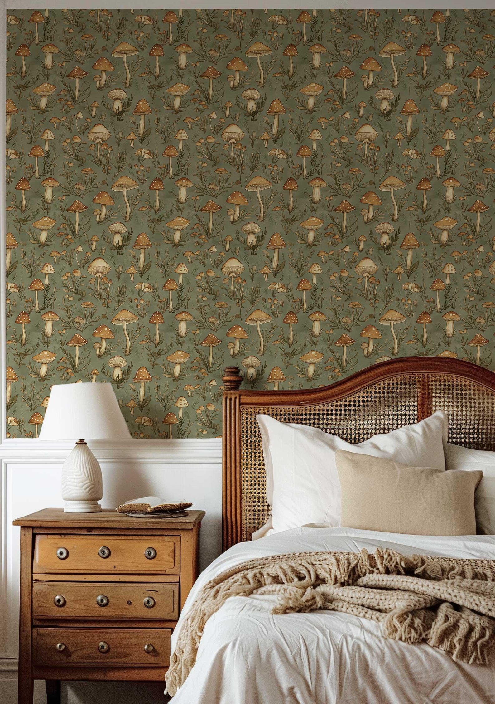 Vintage Mushroom Wallpaper, Retro Forest Mural, Peel and Stick ...