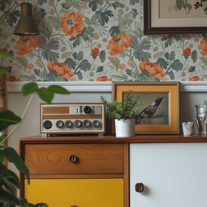 Vintage Flower Peel and Stick Wallpaper, Removable Rental friendly Wall art, Retro Floral Mural, Temporary Boho Wallpaper