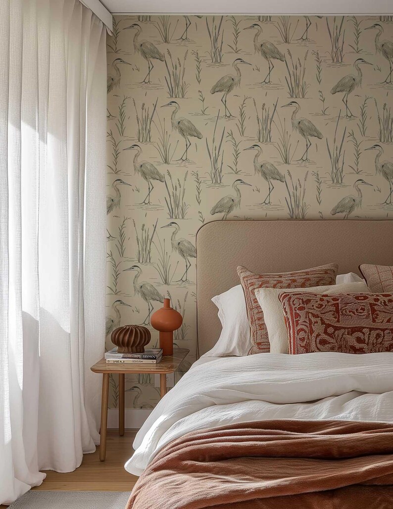 Buy Grey Crane Adventure Wallpaper Removable Heron Bird Wall Mural