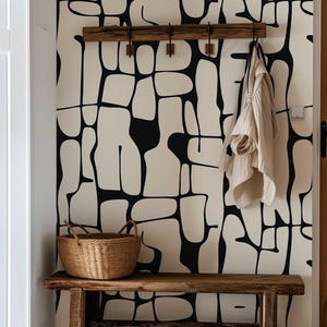 Carta da parati staccabile e adesiva in bianco e nero, murale da parete con linee astratte, arte murale monocromatica moderna, carta da parati rimovibile per inquilini PV425
