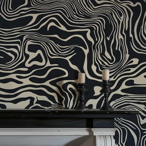 Bold Black and White Peel and Stick Wallpaper, Abstract Line Wall Mural, Modern Monochrome Wall Art, Removable Renters Wallpaper