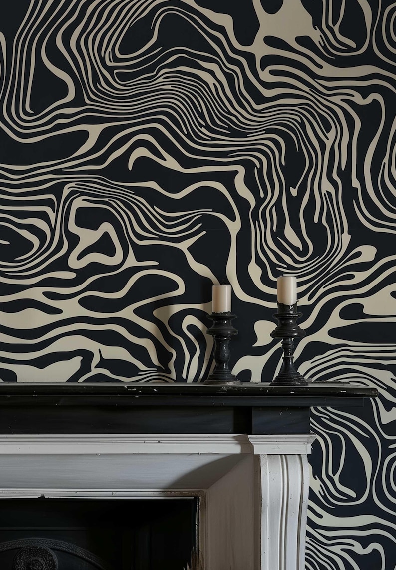 Bold Black and White Peel and Stick Wallpaper, Abstract Line Wall Mural, Modern Monochrome Wall Art, Removable Renters Wallpaper