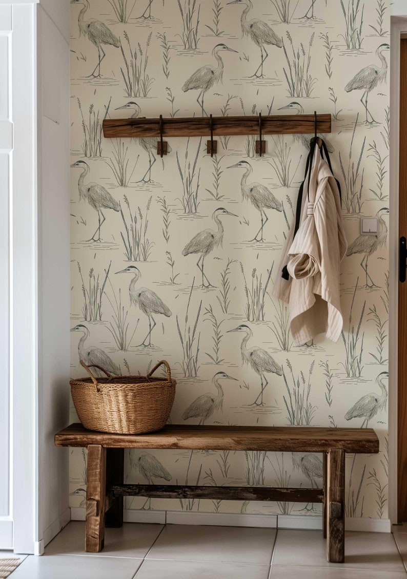 Buy Grey Crane Adventure Wallpaper Removable Heron Bird Wall Mural
