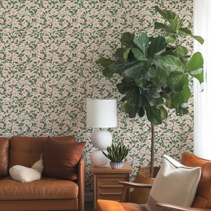 Preppy wallpaper, Peel and Stick Floral wall mural, Vintage Flower wallpaper, Coquette Room Decor , Botanical wallpaper
