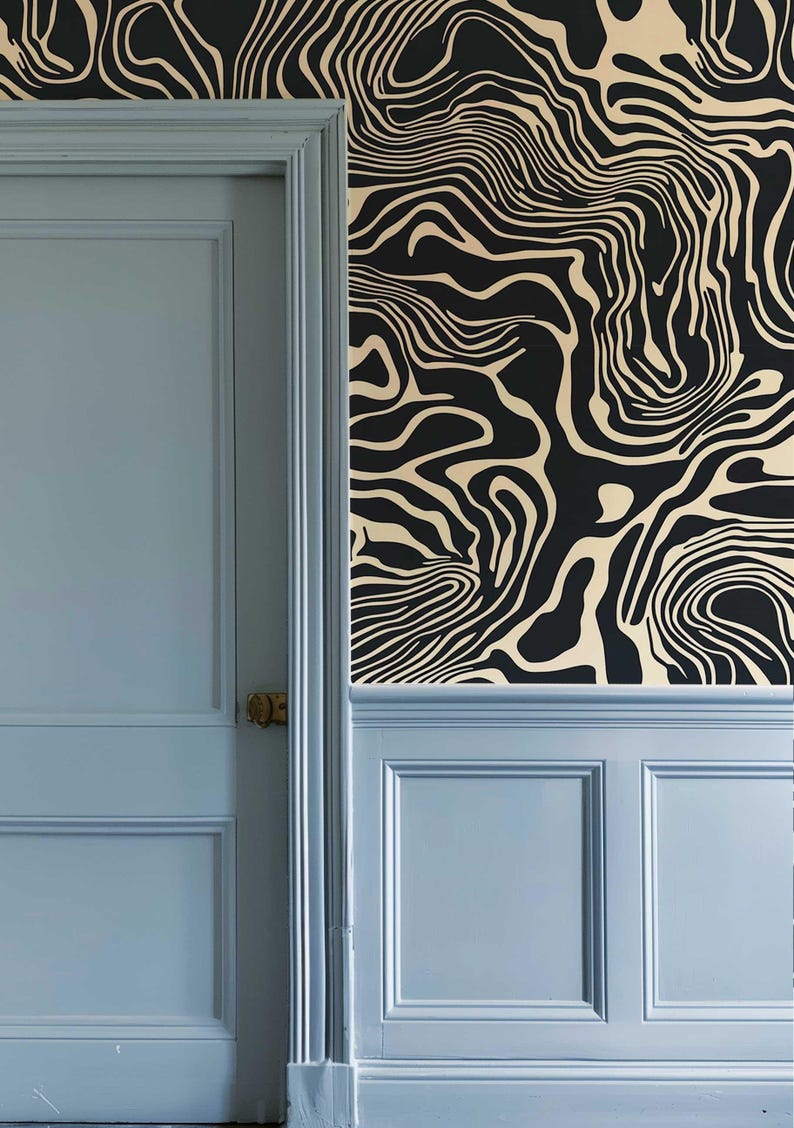 Bold Black and White Peel and Stick Wallpaper, Abstract Line Wall Mural, Modern Monochrome Wall Art, Removable Renters Wallpaper
