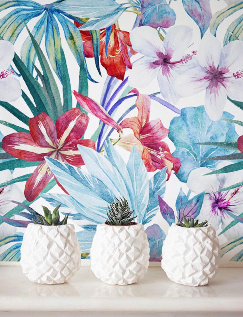 Watercolor Floral Wallpaper Removable Wallpaper Etsy