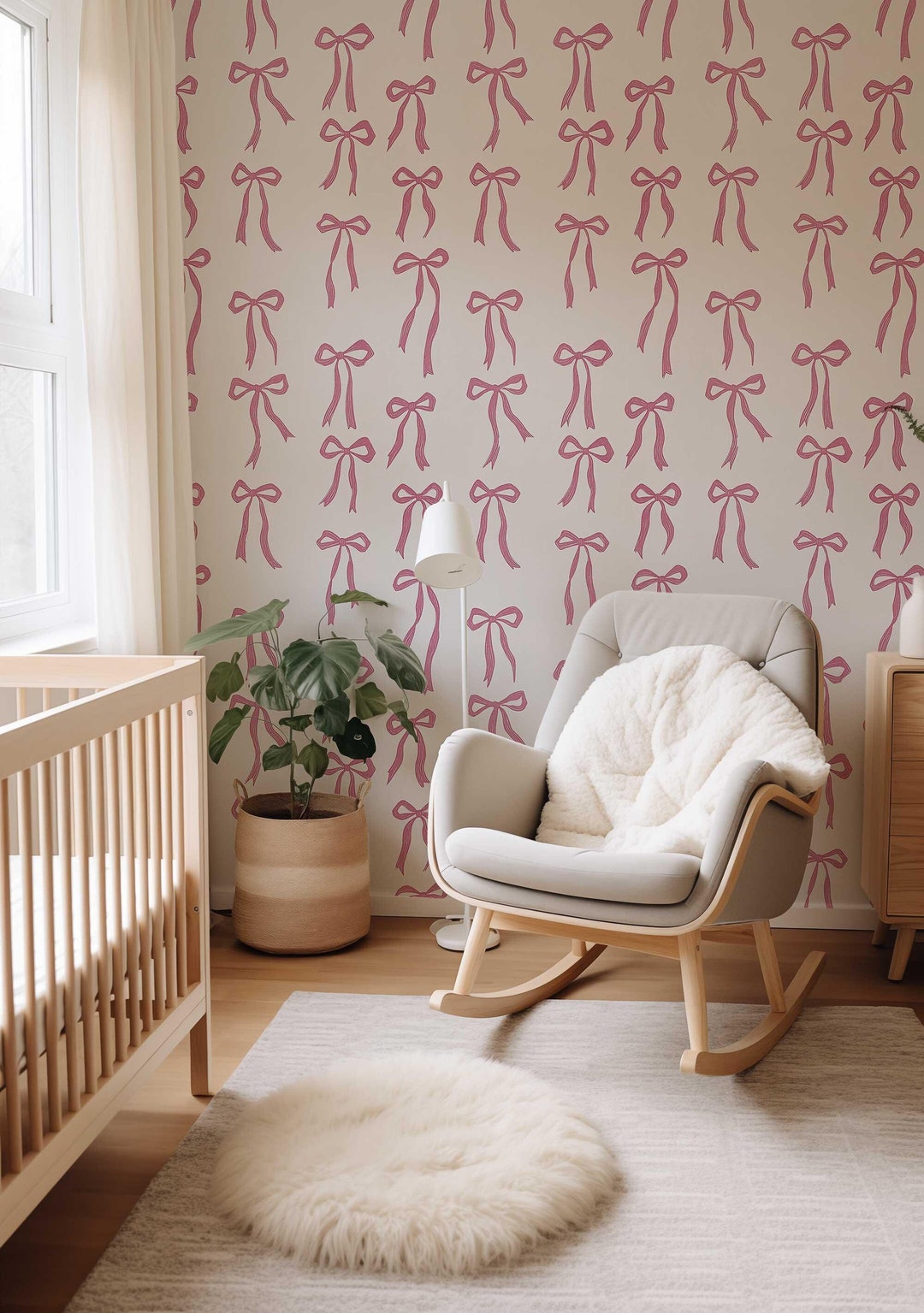 Pink Bow Wallpaper: Coquette Bedroom Decor, Peel and Stick Mural - Etsy UK