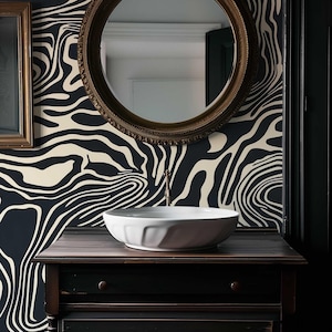 Bold Black and White Peel and Stick Wallpaper, Abstract Line Wall Mural, Modern Monochrome Wall Art, Removable Renters Wallpaper