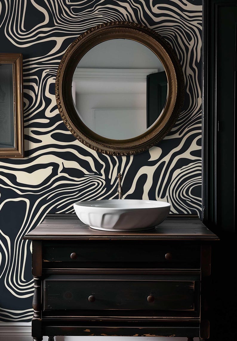 Bold Black and White Peel and Stick Wallpaper, Abstract Line Wall Mural, Modern Monochrome Wall Art, Removable Renters Wallpaper
