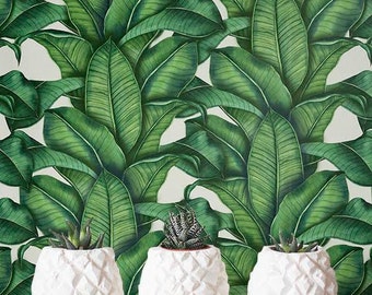 Wallpaper Peel and Stick - Removable Wallpaper - Banana Leaves Wallpaper - Wall Mural - Adhesive Wallpaper - Temporary Wallpaper - JW118