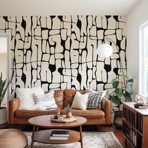 Black and White Peel and Stick Wallpaper, Abstract Line Wall Mural, Modern Monochrome Wall Art, Removable Renters Wallpaper