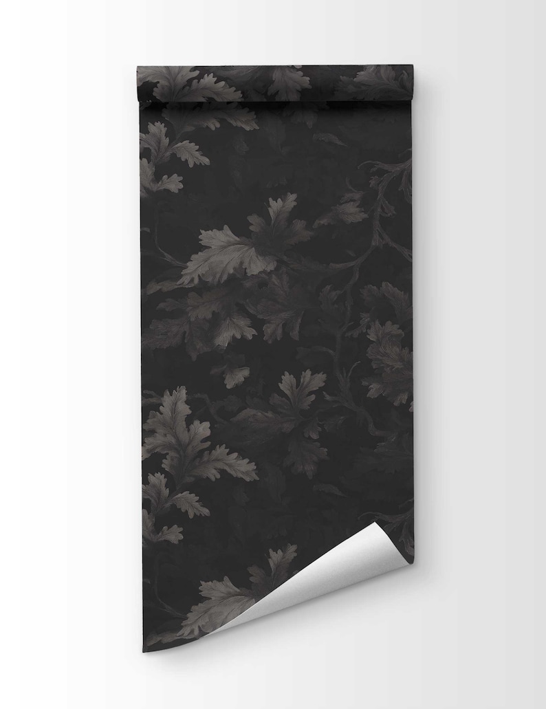 Medieval Dark Wallpaper, Dark Botanical Peel and Stick Wallpaper, Moody Botanical Wallpaper Secret Garden at Night, Whimsical Wallpaper