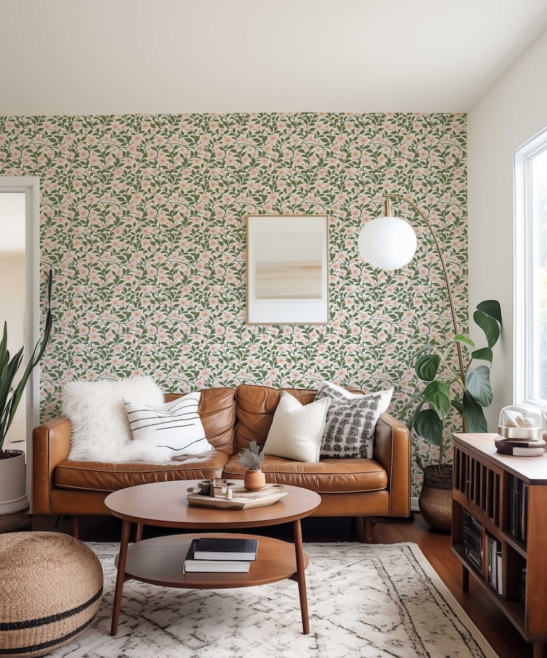 Preppy wallpaper, Peel and Stick Floral wall mural, Vintage Flower wallpaper, Coquette Room Decor , Botanical wallpaper