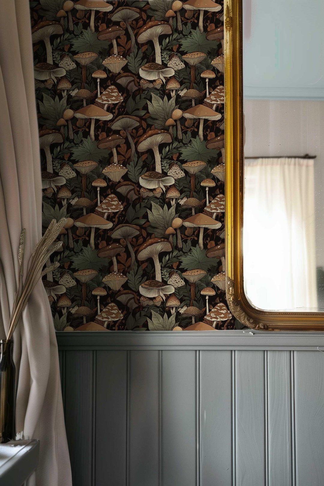 Vintage Mushroom Wallpaper Mural: Moody Forest Peel and Stick NF4 - Etsy