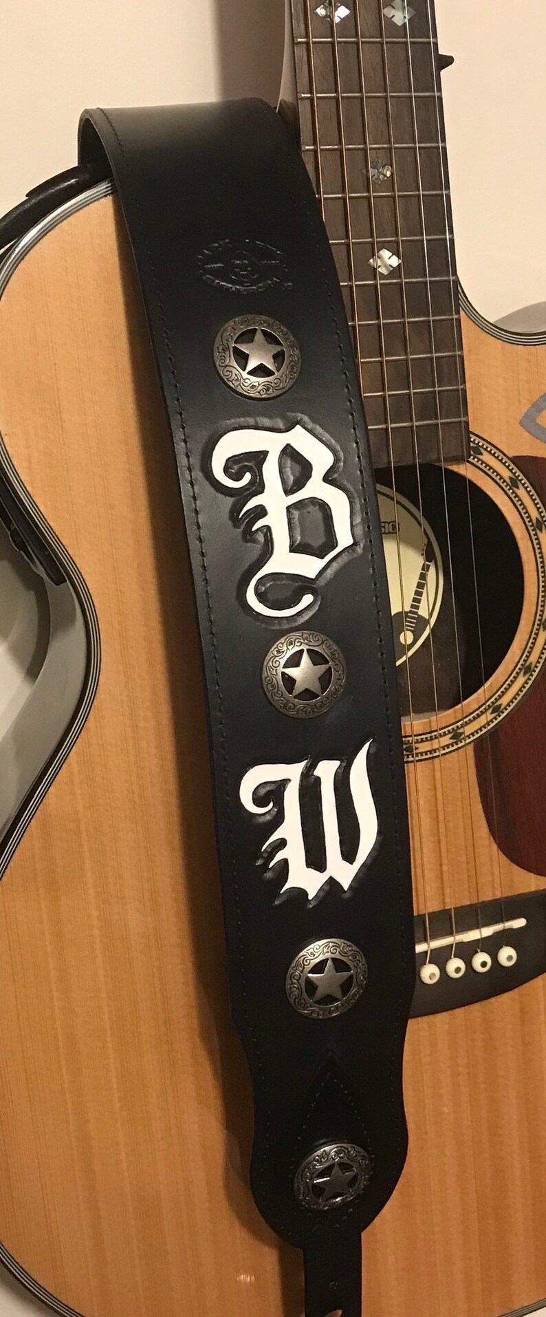 Custom Leather Guitar Strap Initials Etsy