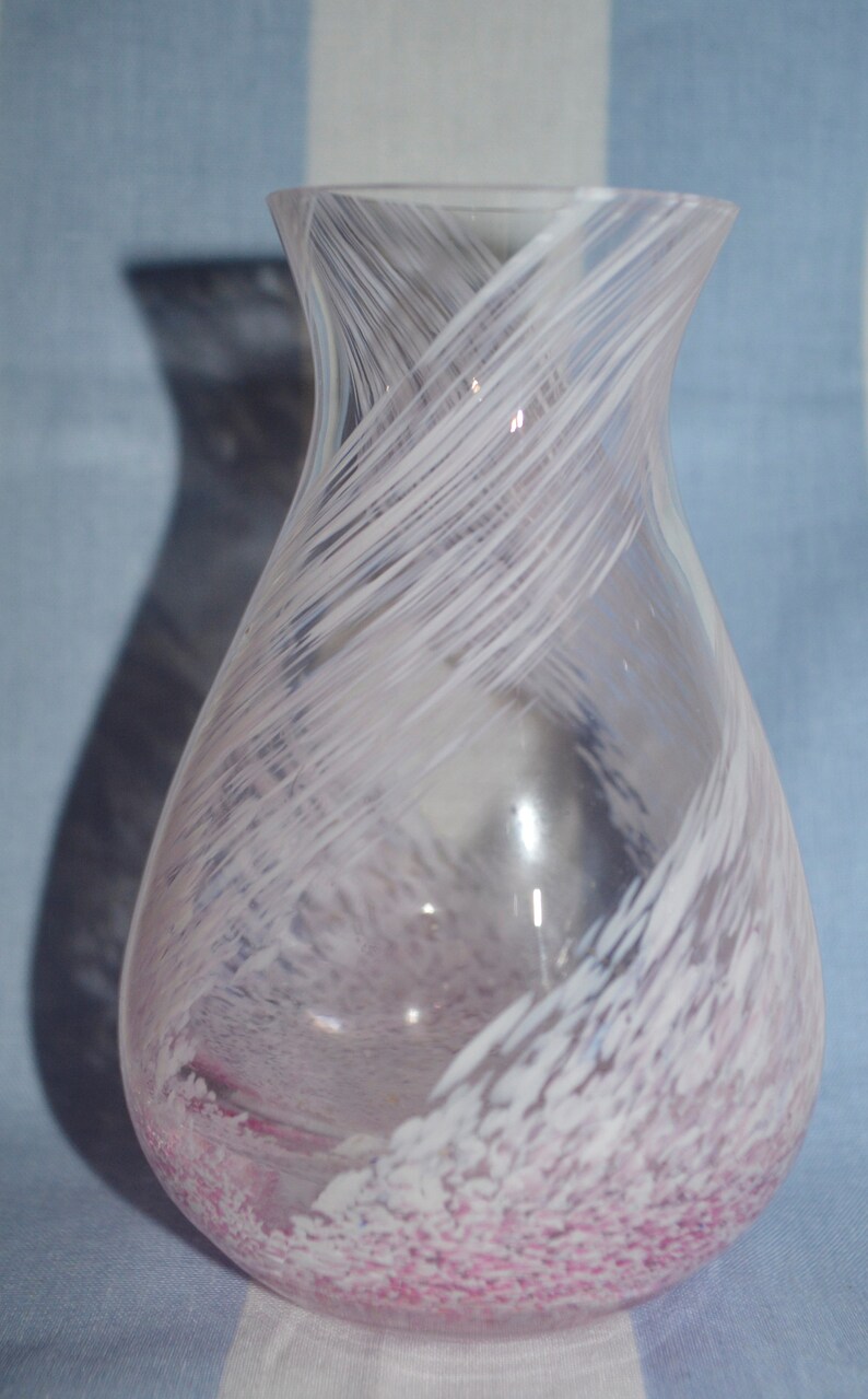 Vintage Caithness glass vase in Pink and White swirl. Etsy