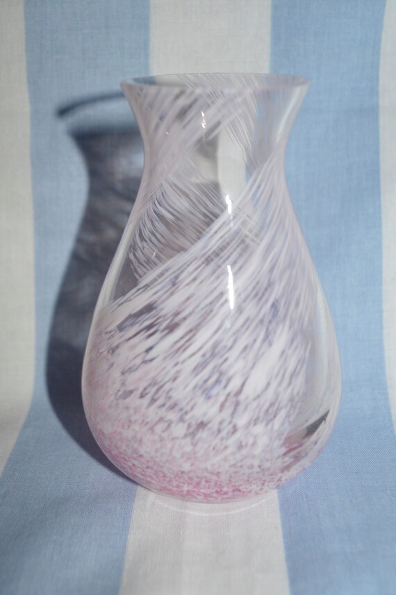 Vintage Caithness Glass Vase In Pink And White Swirl Etsy