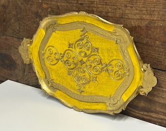 Vintage Gold/Yellow Florentine Handle Tray, Italian Florentine Gold Gilt Tray, Vintage Vanity Tray, Vanity Decor